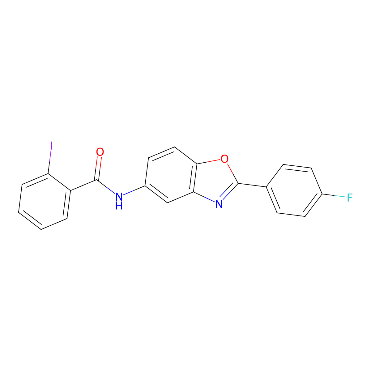 N-[2-(4-fluorophenyl)-1,3-benzoxazol-5-yl]-2-iodobenzamide molecular structure, CAS 331446-98-1