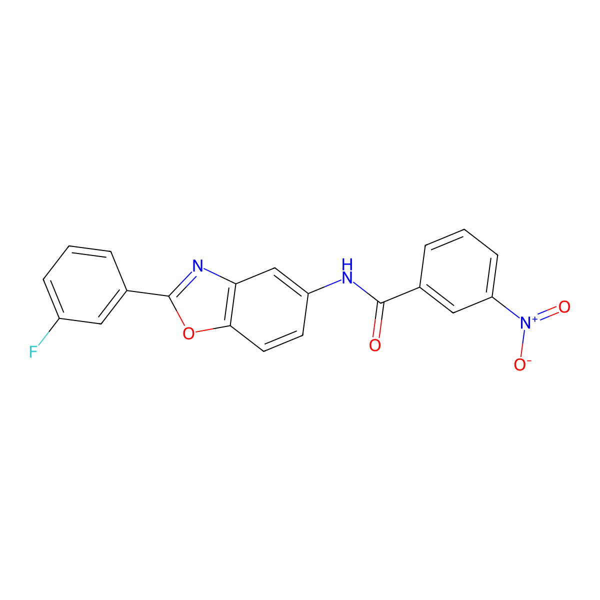 N-[2-(3-Fluoro-phenyl)-benzooxazol-5-yl]-3-nitro-benzamide molecular structure, CAS 331447-20-2