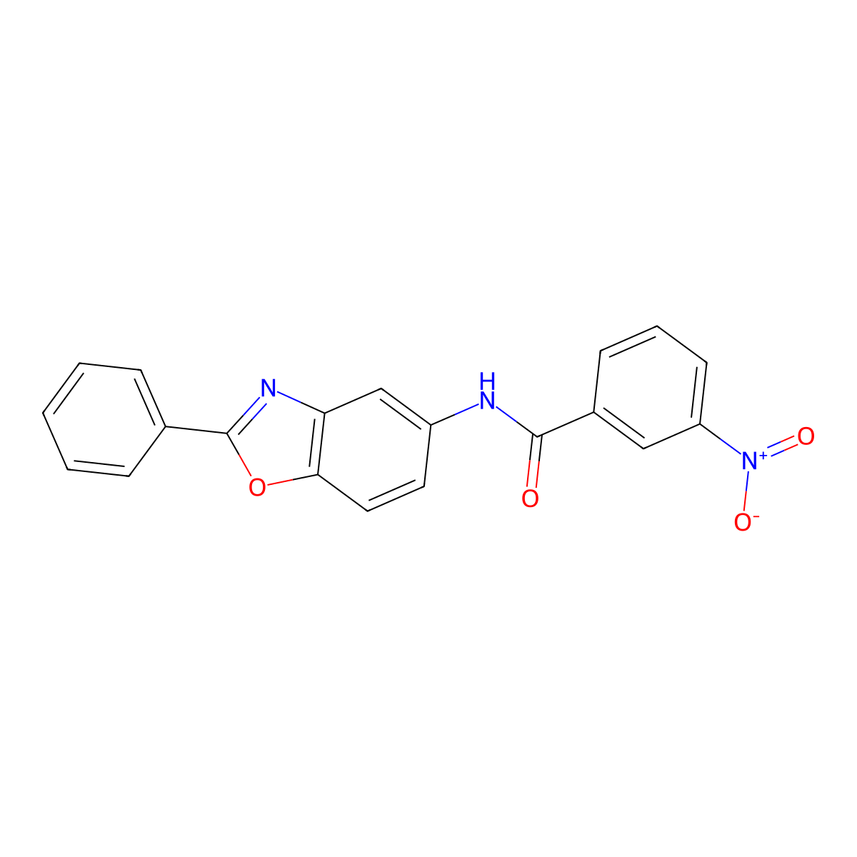 3-Nitro-N-(2-phenyl-benzooxazol-5-yl)-benzamide molecular structure, CAS 331447-57-5