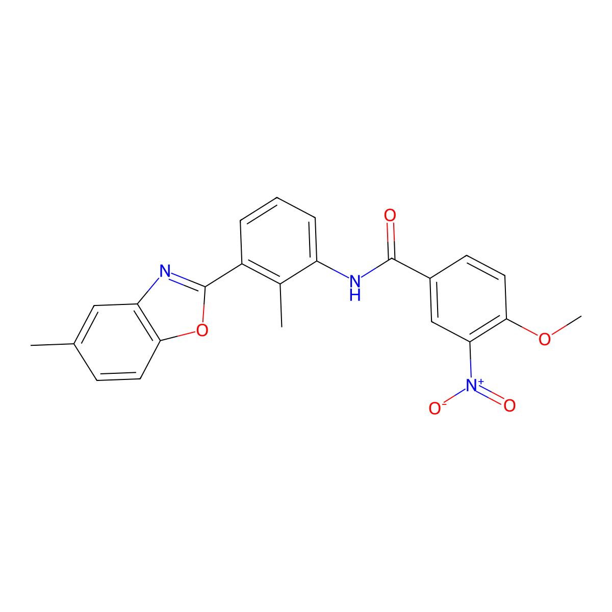 4-Methoxy-N-[2-methyl-3-(5-methyl-benzooxazol-2-yl)-phenyl]-3-nitro-benzamide molecular structure, CAS 331447-61-1