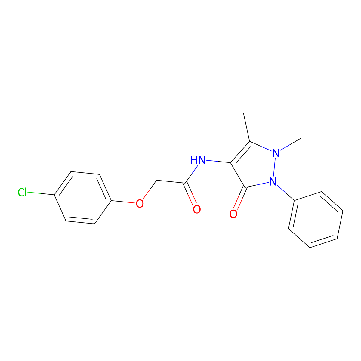 2-(4-chlorophenoxy)-N-(1,5-dimethyl-3-oxo-2-phenyl-2,3-dihydro-1H-pyrazol-4-yl)acetamide molecular structure, CAS 33145-71-0