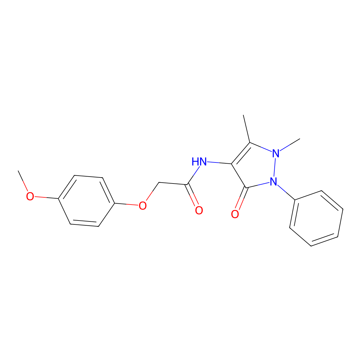 N-(1,5-dimethyl-3-oxo-2-phenyl-2,3-dihydro-1H-pyrazol-4-yl)-2-(4-methoxyphenoxy)acetamide molecular structure, CAS 33145-72-1
