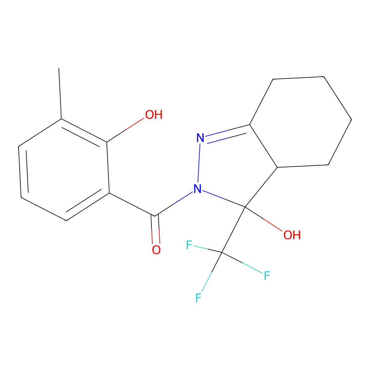 (2-hydroxy-3-methylphenyl)-[3-hydroxy-3-(trifluoromethyl)-4,5,6,7-tetrahydro-3aH-indazol-2-yl]methanone molecular structure, CAS 331452-24-5