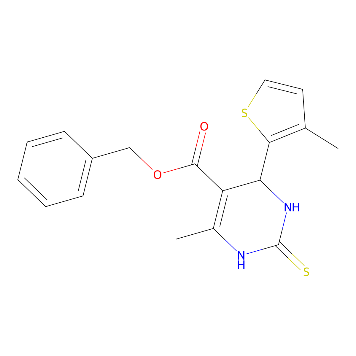 Benzyl 4-methyl-6-(3-methylthiophen-2-yl)-2-sulfanyl-1,6-dihydropyrimidine-5-carboxylate molecular structure, CAS 331454-68-3