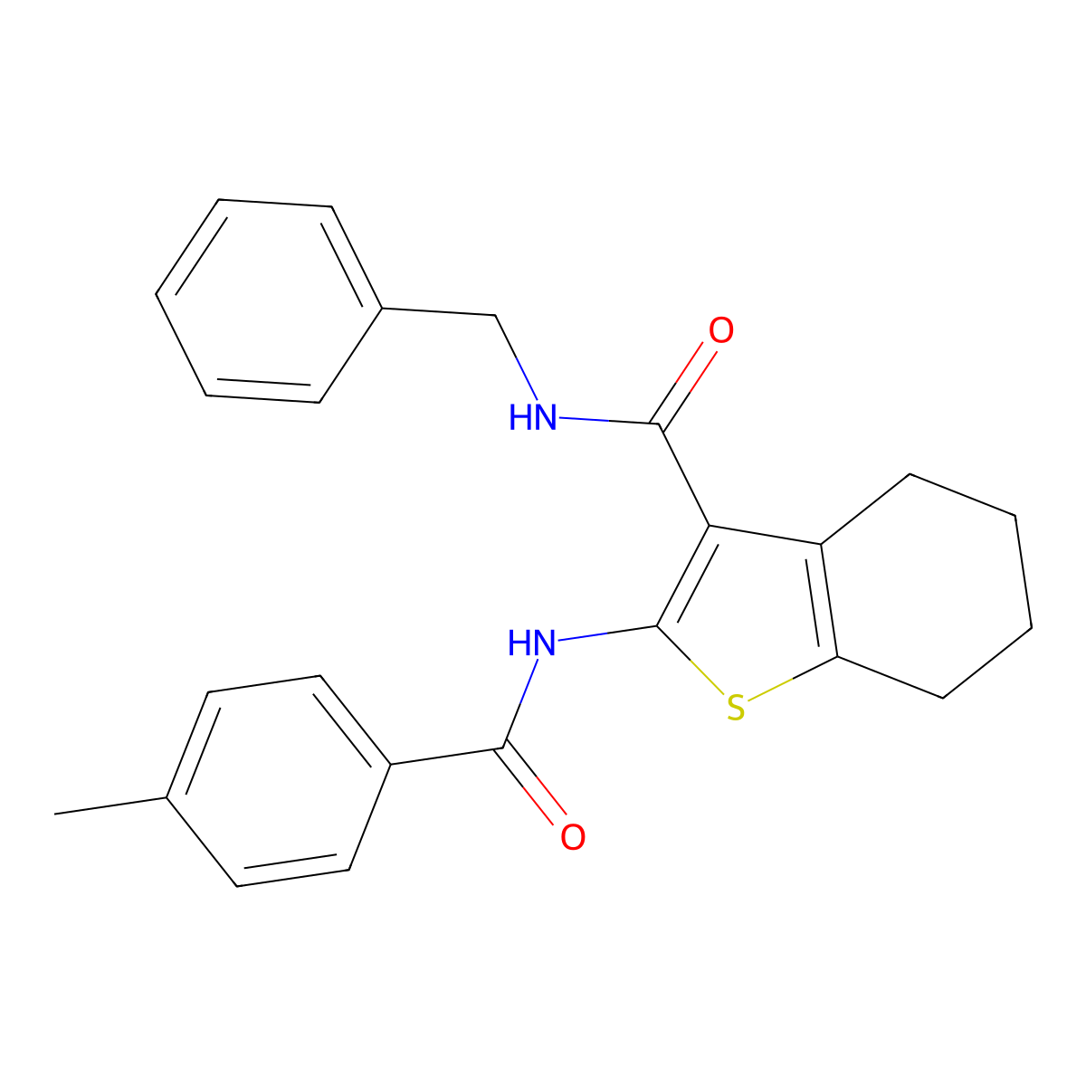 N-benzyl-2-(4-methylbenzamido)-4,5,6,7-tetrahydrobenzo[b]thiophene-3-carboxamide molecular structure, CAS 331454-71-8