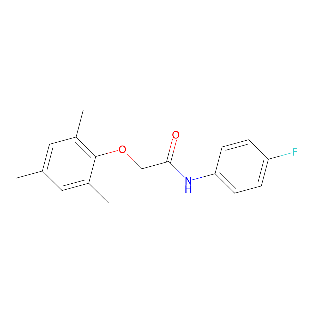N-(4-fluorophenyl)-2-(2,4,6-trimethylphenoxy)acetamide molecular structure, CAS 331454-76-3
