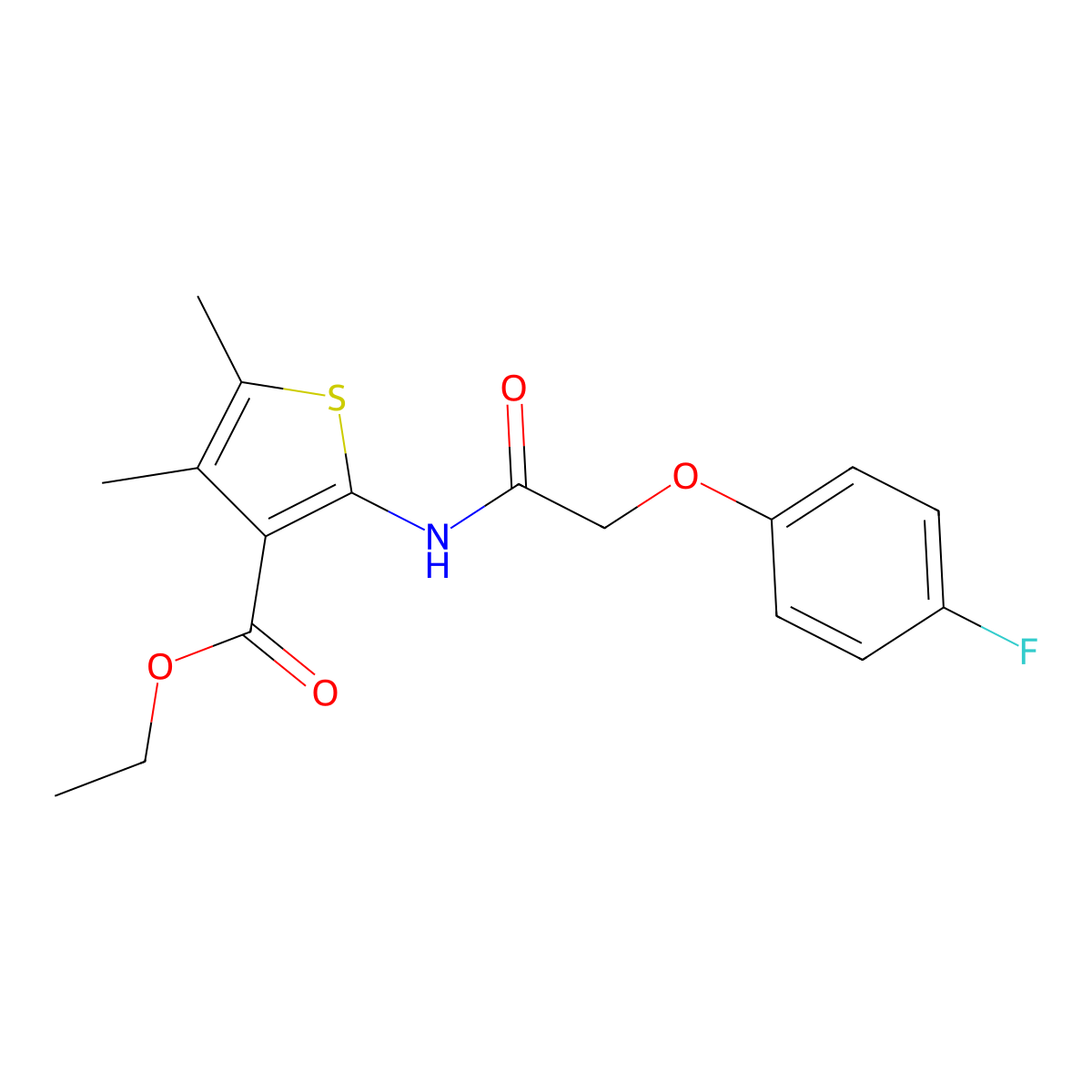 Ethyl 2-[2-(4-fluorophenoxy)acetamido]-4,5-dimethylthiophene-3-carboxylate molecular structure, CAS 331454-87-6