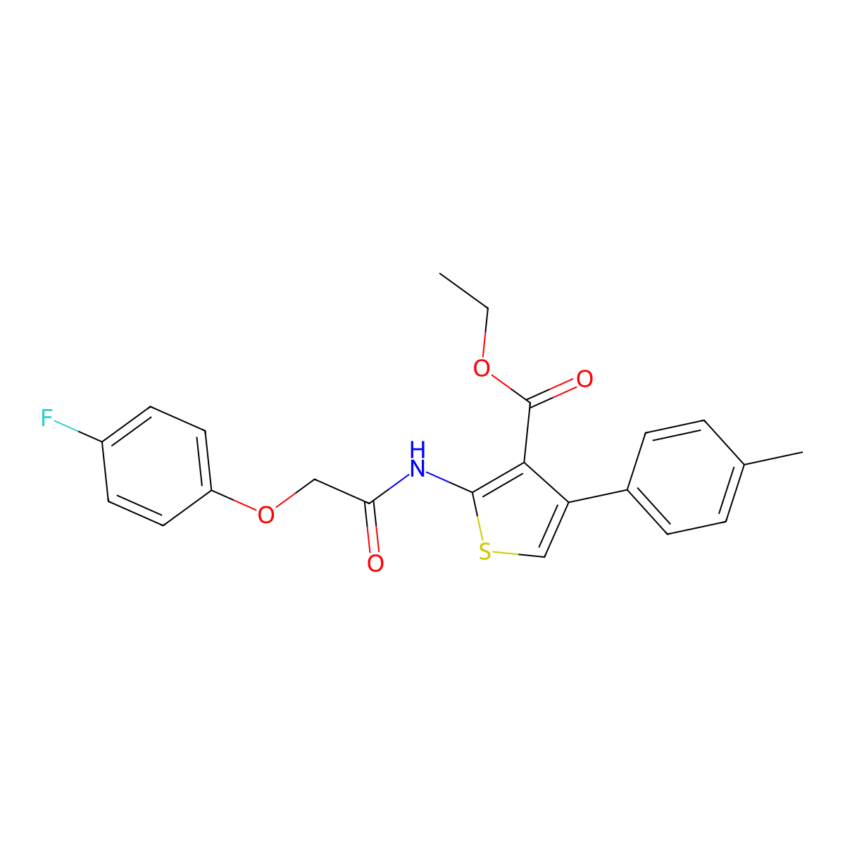 Ethyl 2-[2-(4-fluorophenoxy)acetamido]-4-(4-methylphenyl)thiophene-3-carboxylate molecular structure, CAS 331454-89-8
