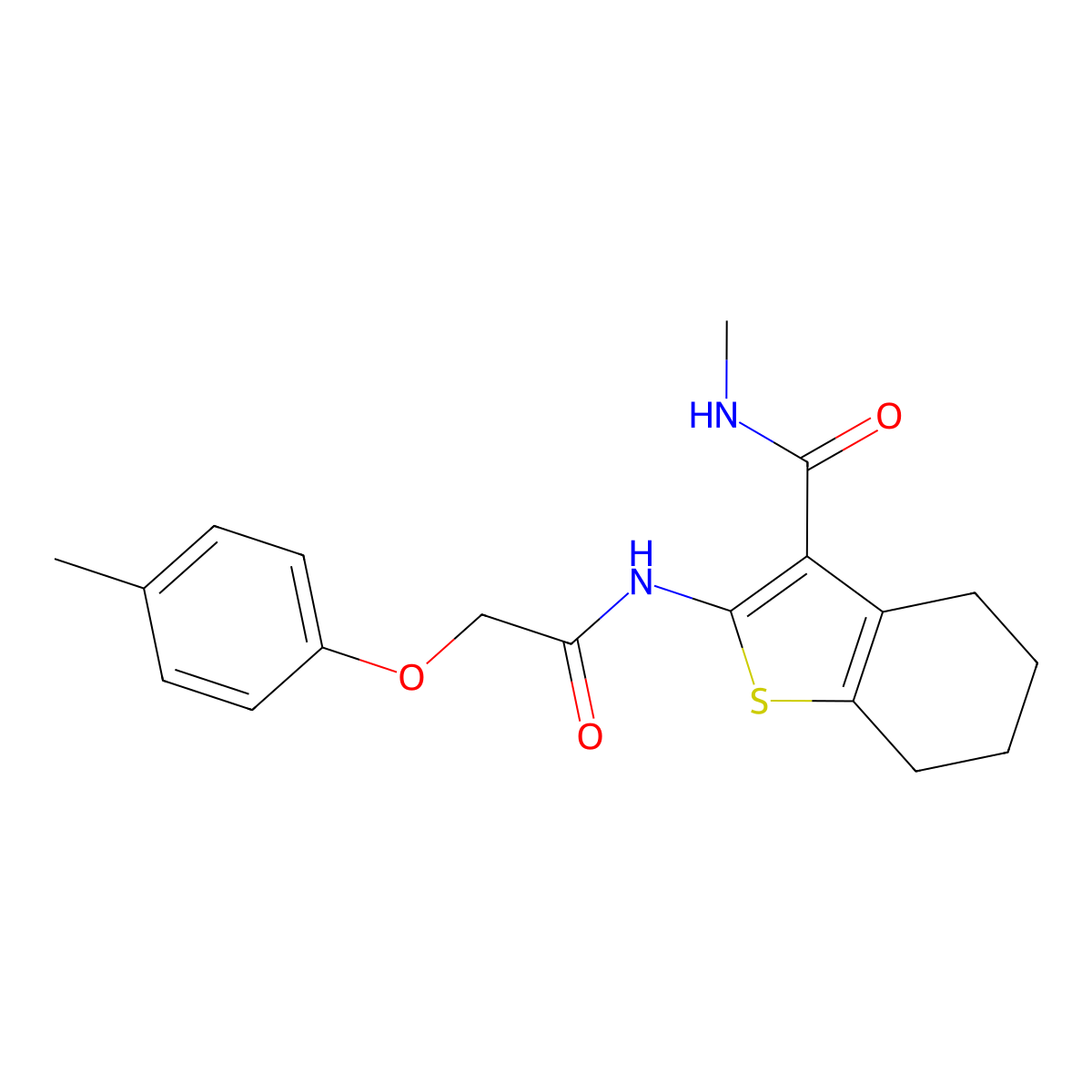 N-methyl-2-[2-(4-methylphenoxy)acetamido]-4,5,6,7-tetrahydro-1-benzothiophene-3-carboxamide molecular structure, CAS 331454-93-4