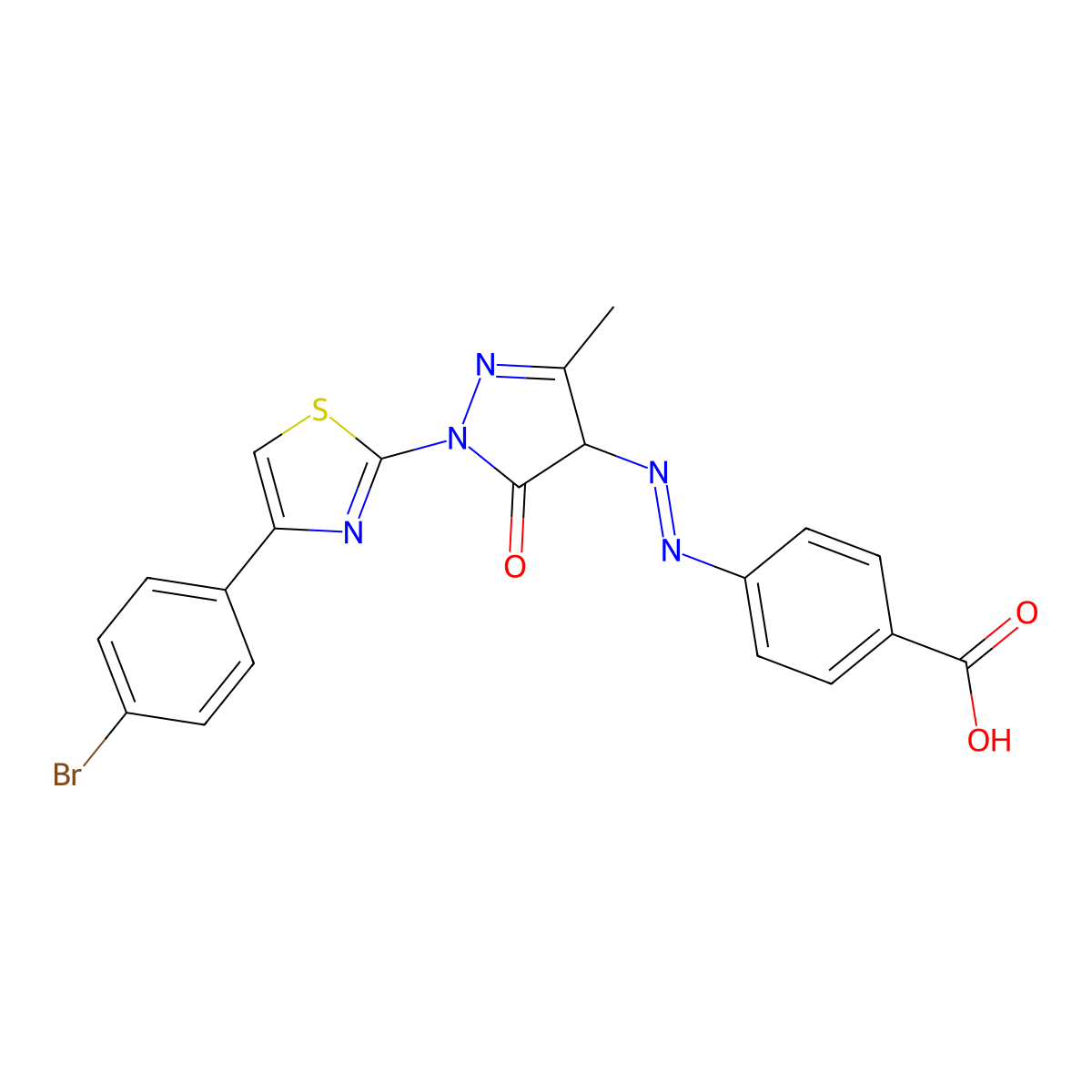 4-[[1-[4-(4-bromophenyl)-1,3-thiazol-2-yl]-3-methyl-5-oxo-4H-pyrazol-4-yl]diazenyl]benzoic acid molecular structure, CAS 331457-72-8