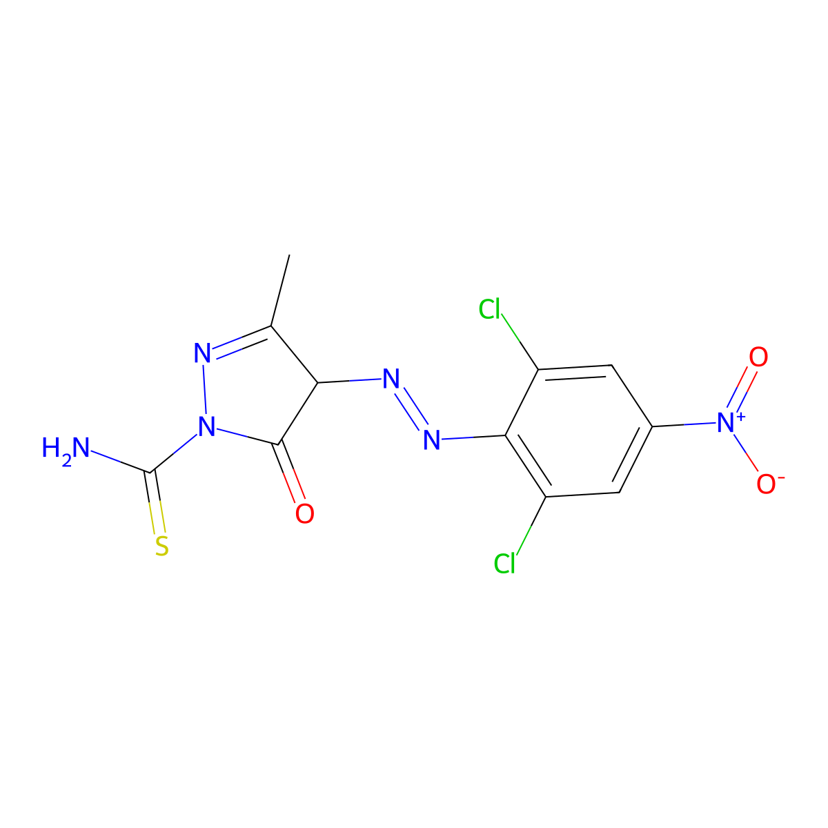 4-({2,6-dichloro-4-nitrophenyl}diazenyl)-3-methyl-5-oxo-4,5-dihydro-1H-pyrazole-1-carbothioamide molecular structure, CAS 331457-75-1