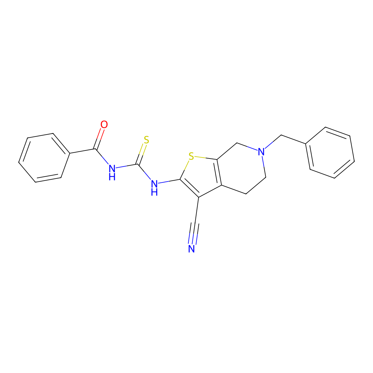 N-[(6-benzyl-3-cyano-5,7-dihydro-4H-thieno[2,3-c]pyridin-2-yl)carbamothioyl]benzamide molecular structure, CAS 331457-91-1