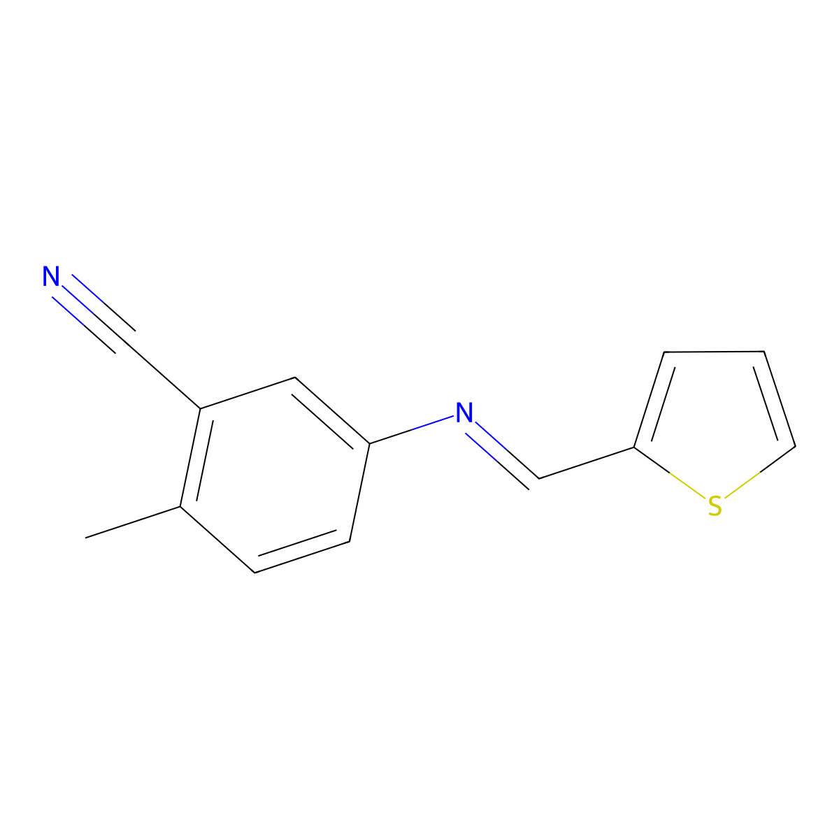 2-methyl-5-{[(E)-2-thienylmethylidene]amino}benzenecarbonitrile molecular structure, CAS 331459-71-3