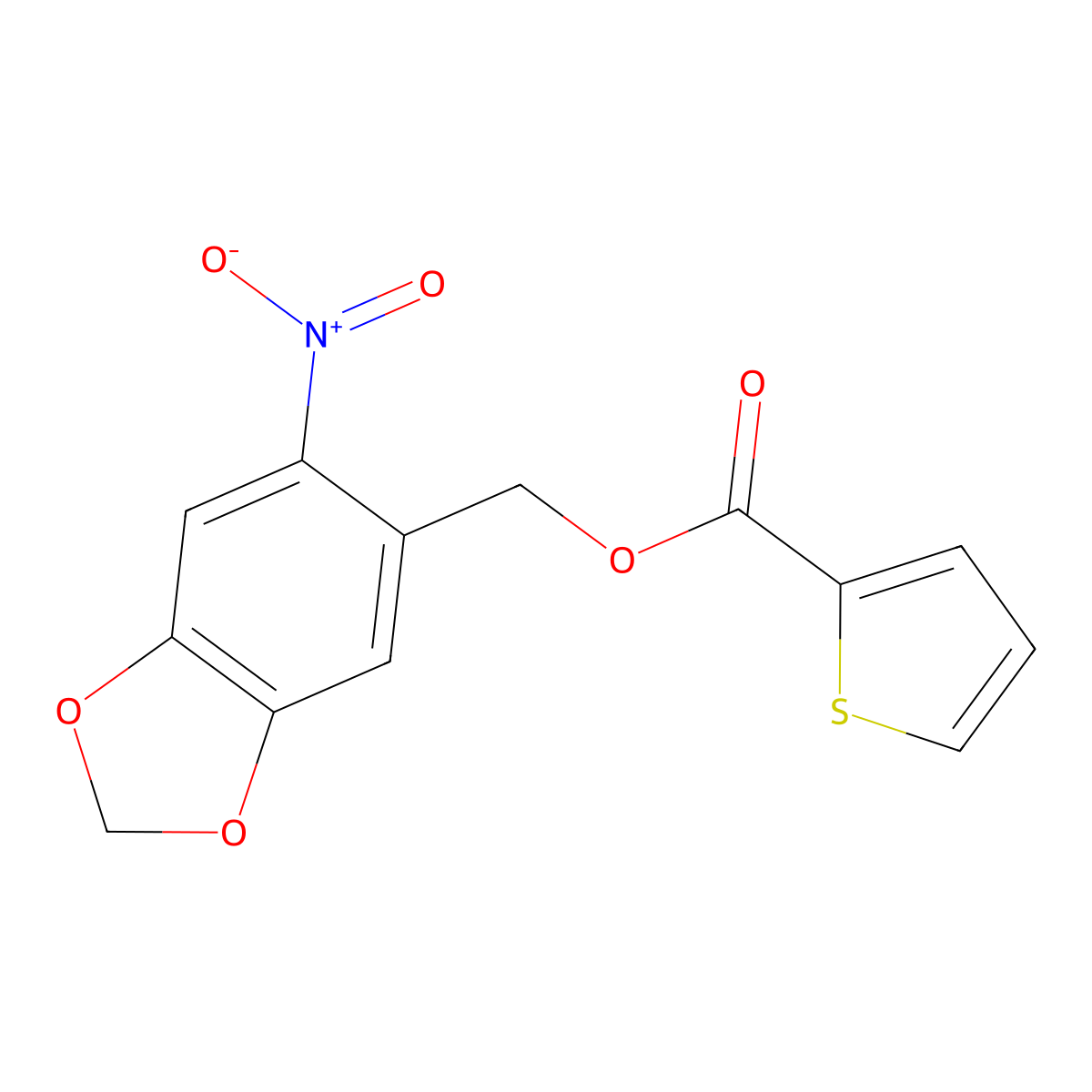 (6-Nitro-1,3-benzodioxol-5-yl)methyl 2-thiophenecarboxylate molecular structure, CAS 331460-12-9