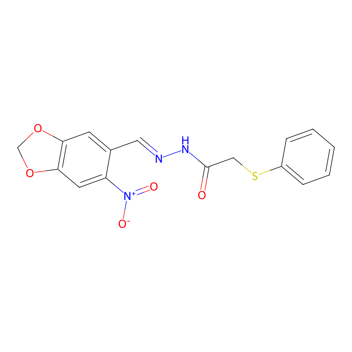 N'-[(6-nitro-1,3-benzodioxol-5-yl)methylene]-2-(phenylsulfanyl)acetohydrazide molecular structure, CAS 331460-68-5