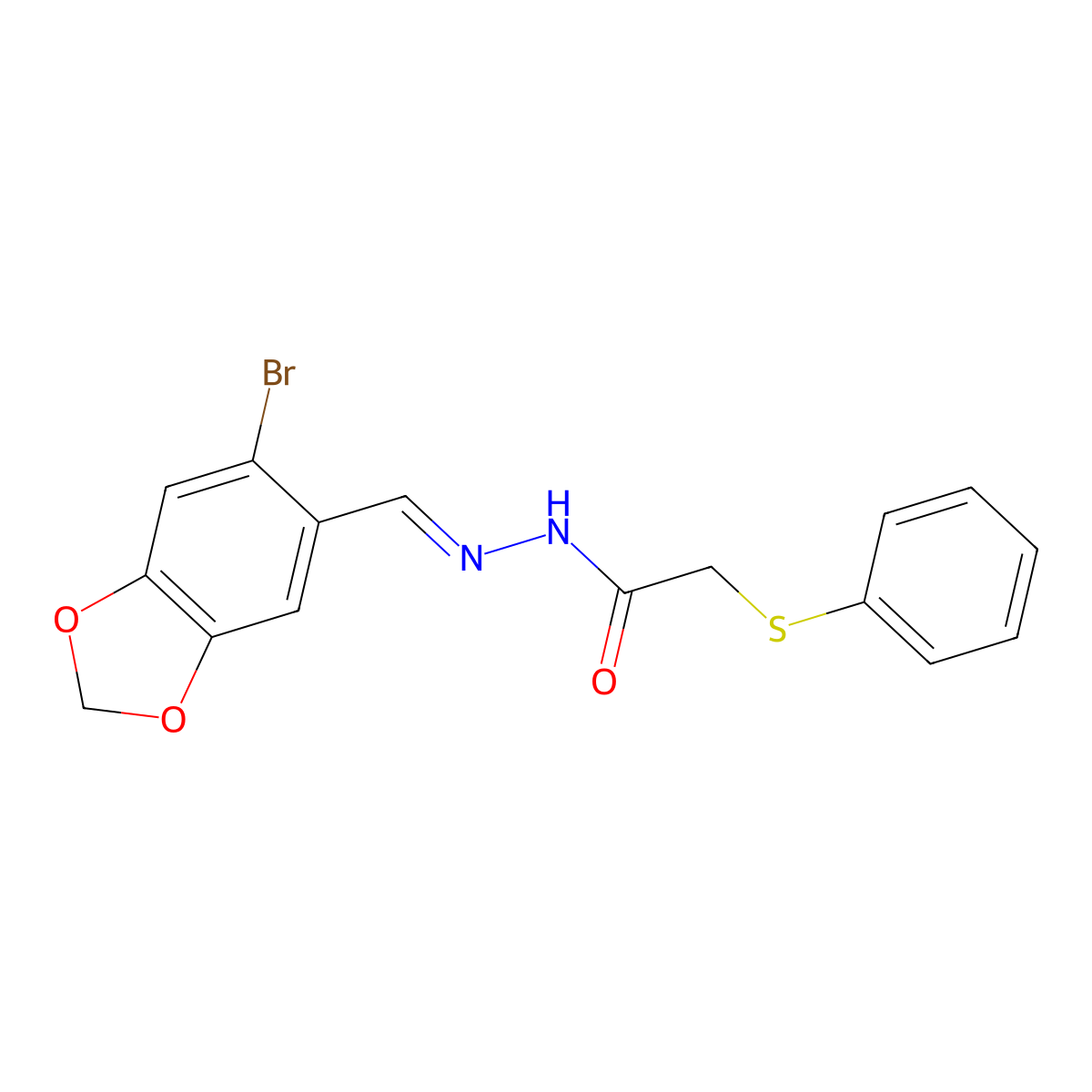 2-(Phenylthio)acetic acid 2-[(6-bromo-1,3-benzodioxol-5-yl)methylene]hydrazide molecular structure, CAS 331460-69-6