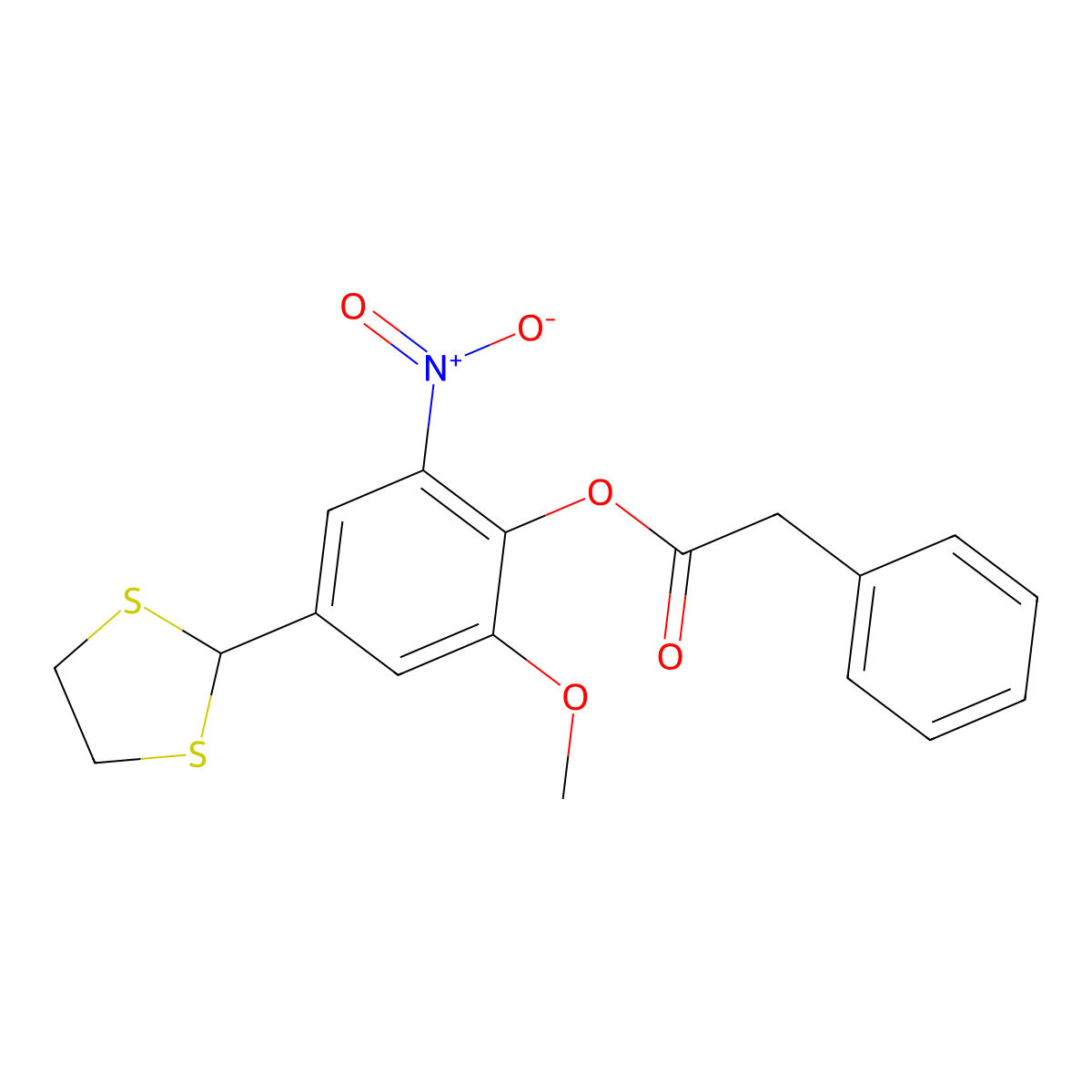 4-(1,3-Dithiolan-2-yl)-2-methoxy-6-nitrophenyl 2-phenylacetate molecular structure, CAS 331461-15-5