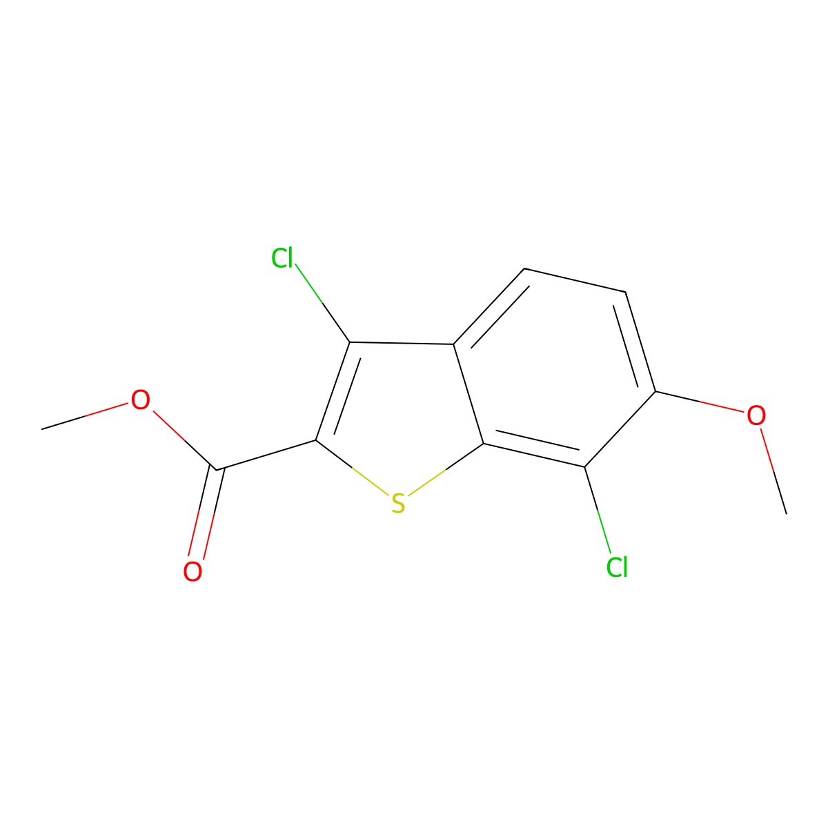 Methyl 3,7-dichloro-6-methoxy-1-benzothiophene-2-carboxylate molecular structure, CAS 331464-09-6