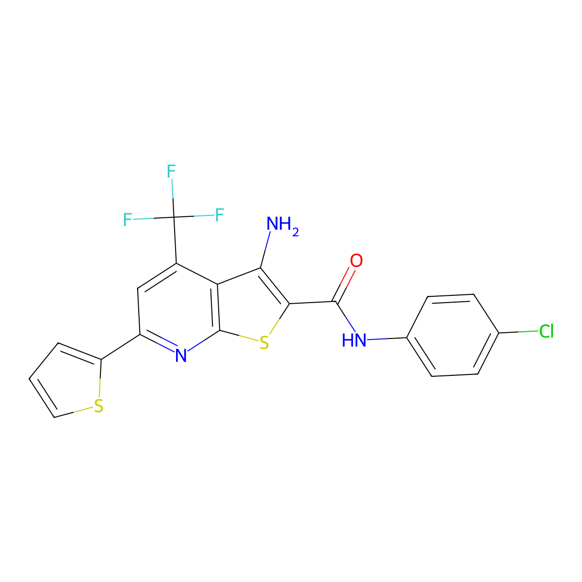 3-Amino-N-(4-chlorophenyl)-6-(2-thienyl)-4-(trifluoromethyl)thieno[2,3-B]pyridine-2-carboxamide molecular structure, CAS 331466-65-0