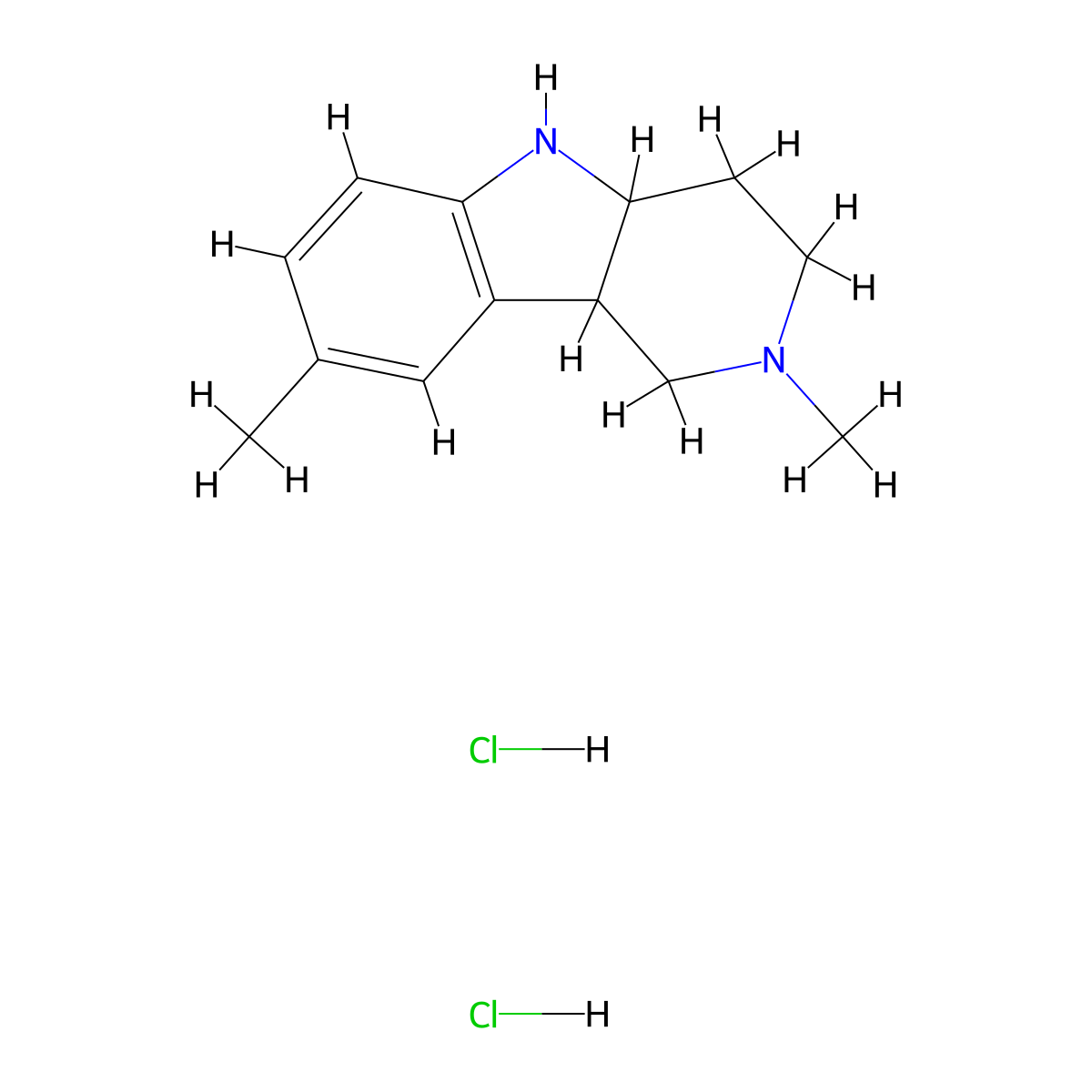 2,8-dimethyl-1H,2H,3H,4H,4aH,5H,9bH-pyrido[4,3-b]indole dihydrochloride molecular structure, CAS 33162-17-3