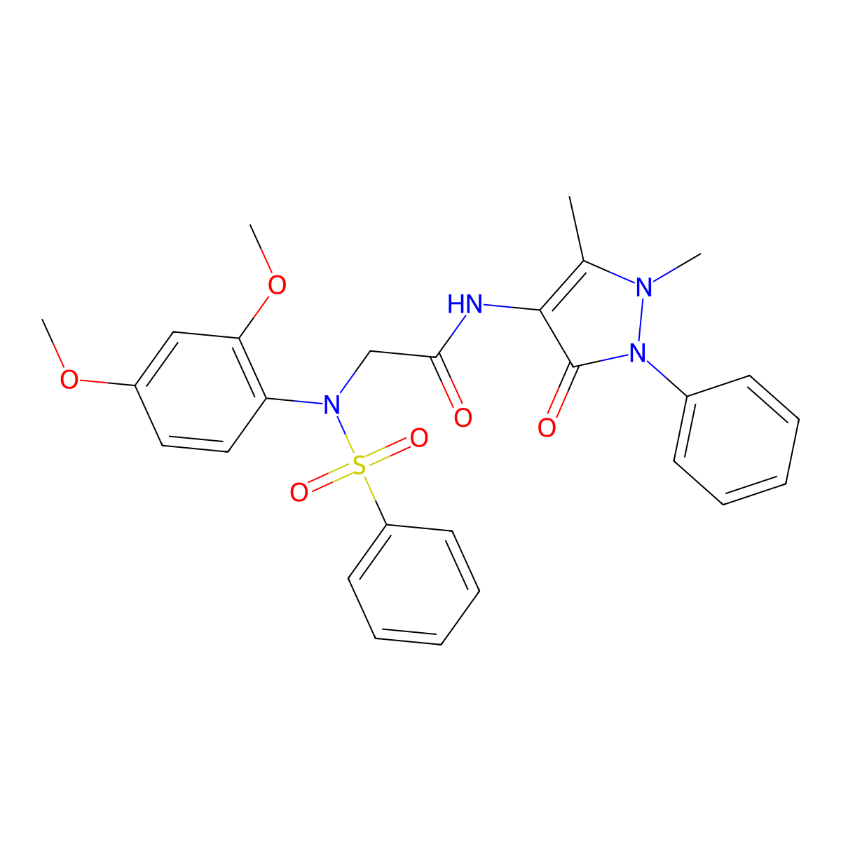 2-[N-(benzenesulfonyl)-2,4-dimethoxyanilino]-N-(1,5-dimethyl-3-oxo-2-phenylpyrazol-4-yl)acetamide molecular structure, CAS 331638-33-6