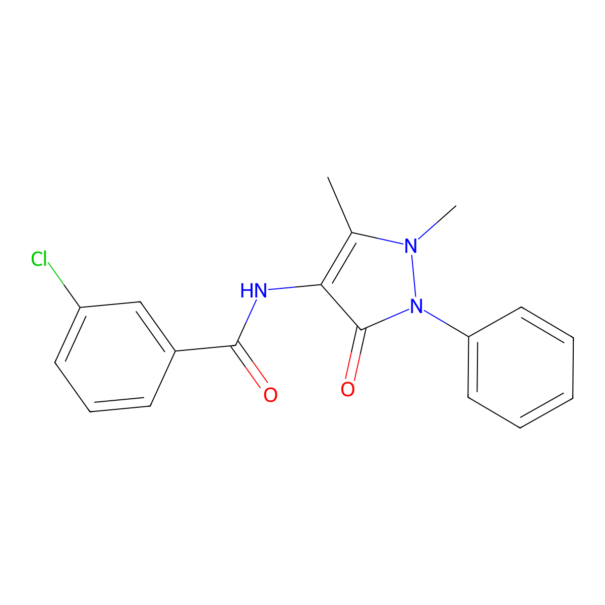 3-chloro-N-(1,5-dimethyl-3-oxo-2-phenyl-2,3-dihydro-1H-pyrazol-4-yl)benzamide molecular structure, CAS 331638-43-8