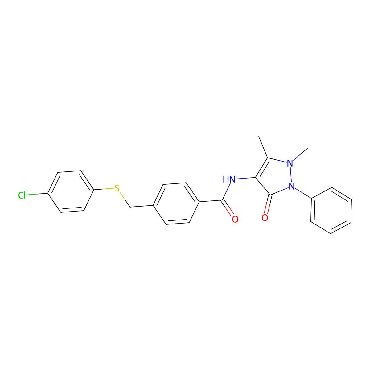 4-[(4-chlorophenyl)sulfanylmethyl]-N-(1,5-dimethyl-3-oxo-2-phenylpyrazol-4-yl)benzamide molecular structure, CAS 331638-45-0