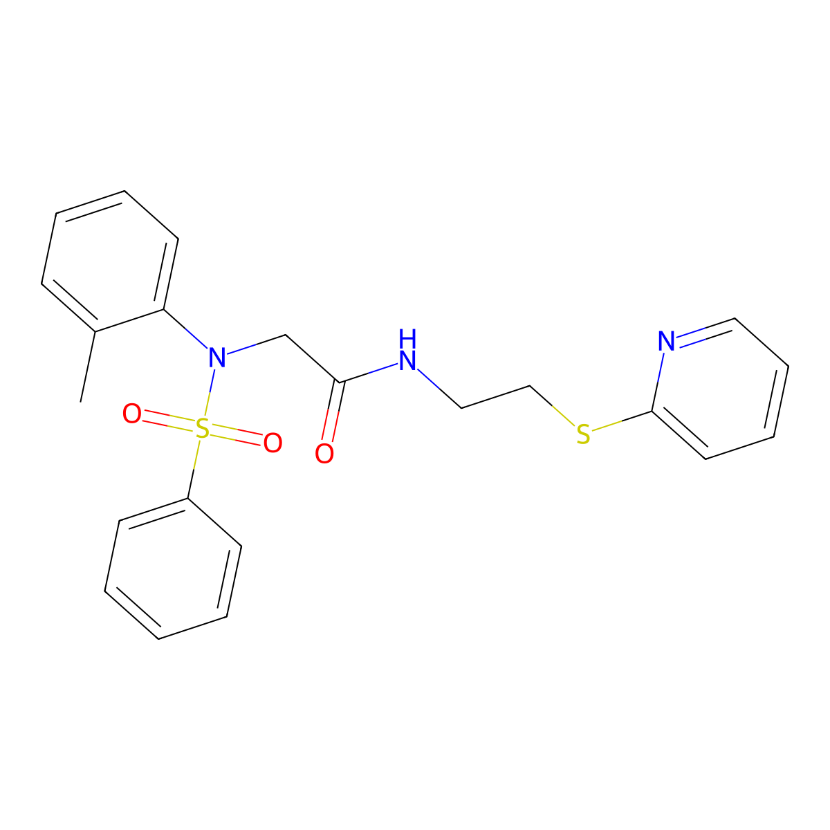 2-[N-(benzenesulfonyl)-2-methylanilino]-N-(2-pyridin-2-ylsulfanylethyl)acetamide molecular structure, CAS 331639-12-4