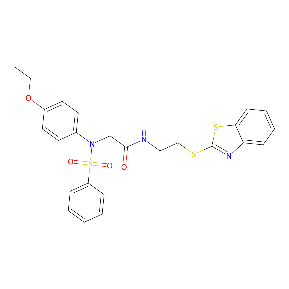 2-[N-(benzenesulfonyl)-4-ethoxyanilino]-N-[2-(1,3-benzothiazol-2-ylsulfanyl)ethyl]acetamide molecular structure, CAS 331639-45-3