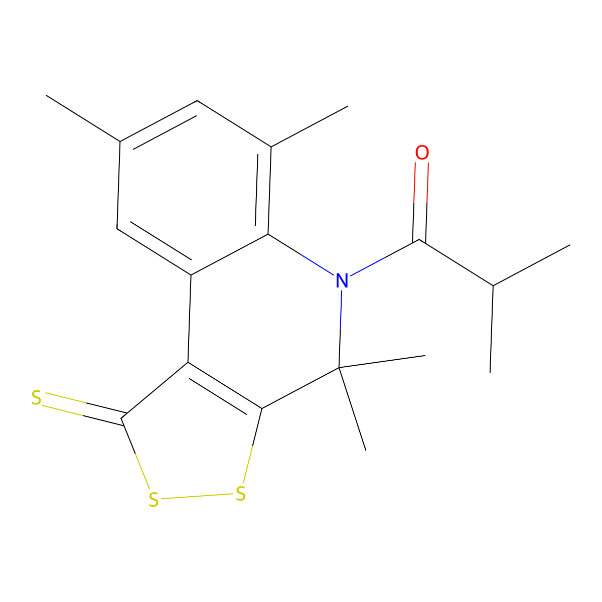 2-methyl-1-(4,4,6,8-tetramethyl-1-thioxo-1,4-dihydro-5H-[1,2]dithiolo[3,4-c]quinolin-5-yl)propan-1-one molecular structure, CAS 331640-35-8