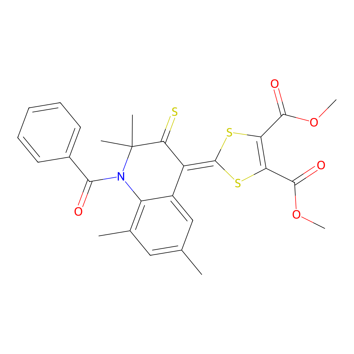Dimethyl 2-(1-benzoyl-2,2,6,8-tetramethyl-3-sulfanylidenequinolin-4-ylidene)-1,3-dithiole-4,5-dicarboxylate molecular structure, CAS 331640-39-2