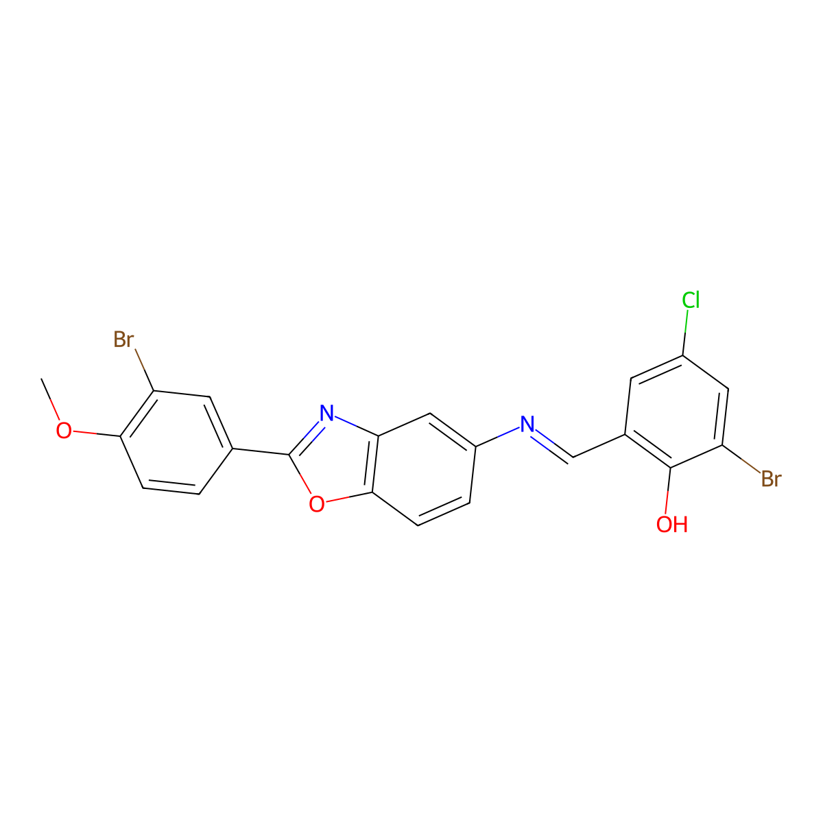 2-Bromo-6-[[[2-(3-bromo-4-methoxyphenyl)-5-benzoxazolyl]imino]methyl]-4-chlorophenol molecular structure, CAS 331646-77-6