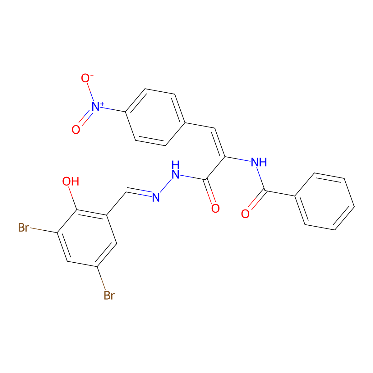 2-(Benzoylamino)-3-(4-nitrophenyl)-2-propenoic acid 2-[(3,5-dibromo-2-hydroxyphenyl)methylene]hydrazide molecular structure, CAS 331646-90-3