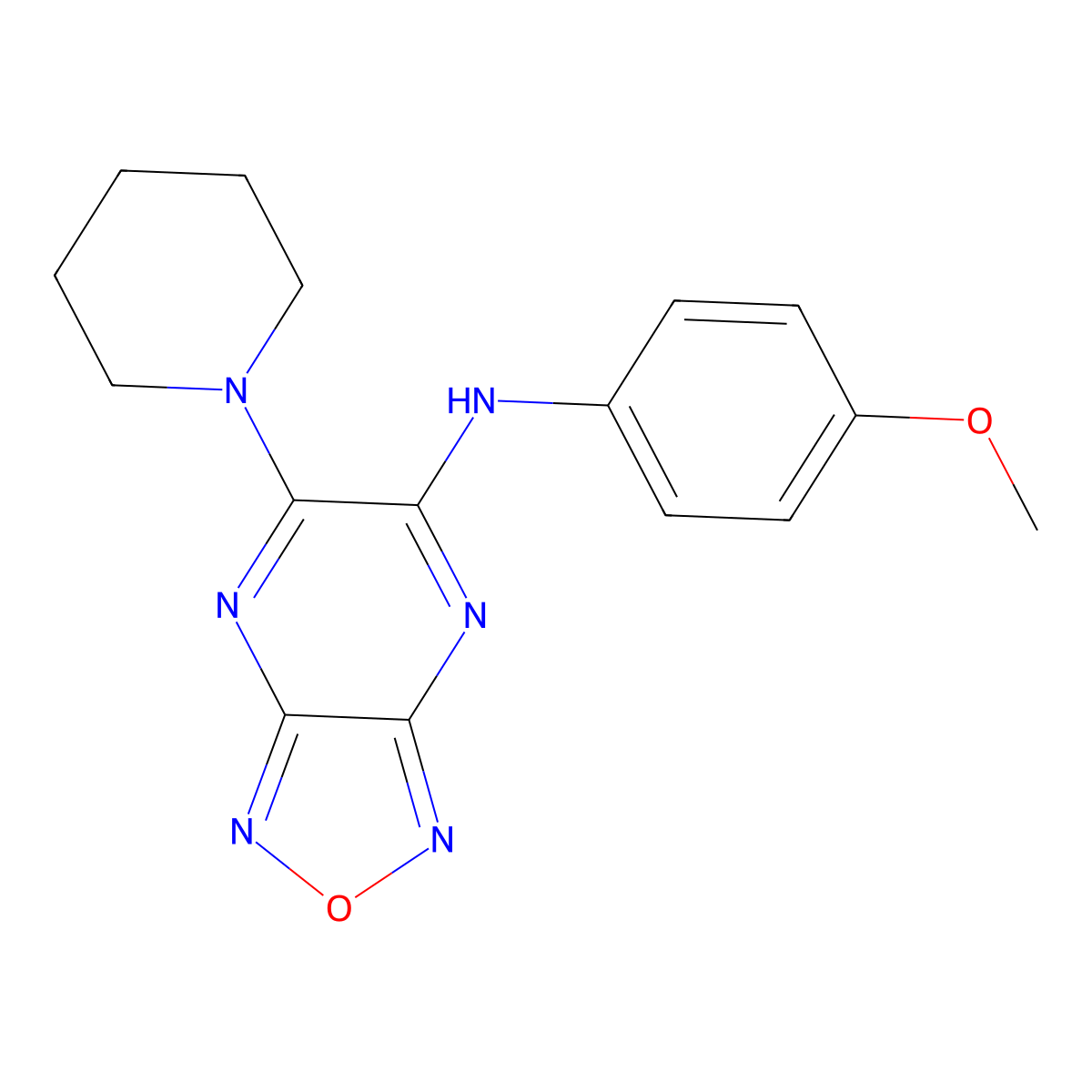 N-(4-methoxyphenyl)-5-piperidin-1-yl-[1,2,5]oxadiazolo[3,4-b]pyrazin-6-amine molecular structure, CAS 331647-86-0