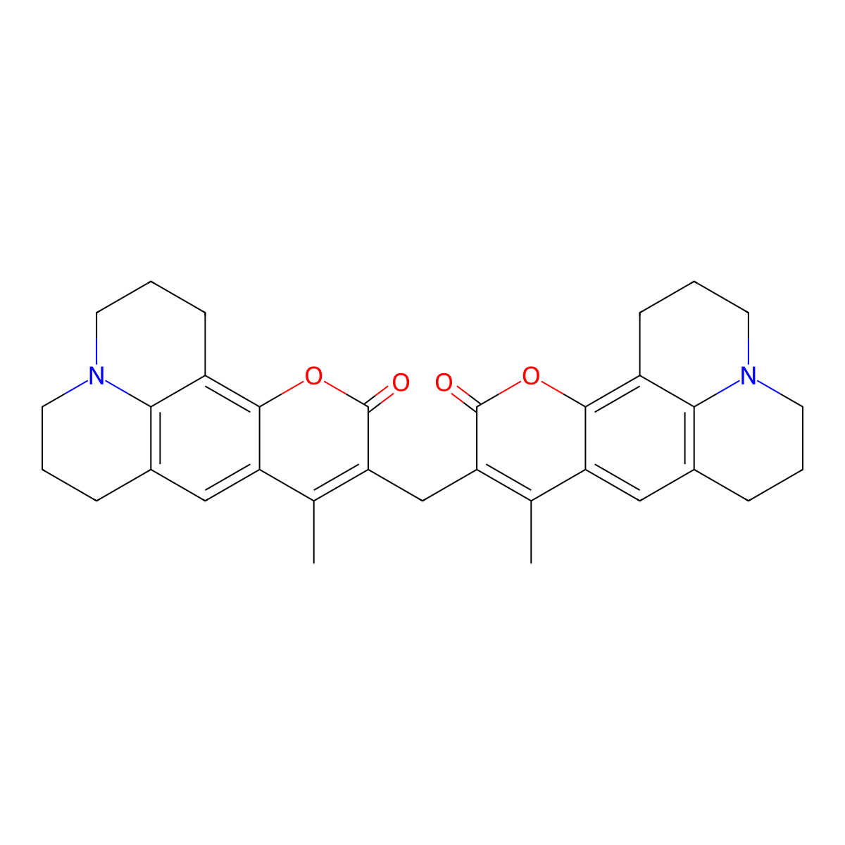 10,10'-methylenebis(9-methyl-2,3,6,7-tetrahydro-1H-pyrano[2,3-f]pyrido[3,2,1-ij]quinolin-11(5H)-one) molecular structure, CAS 331648-13-6