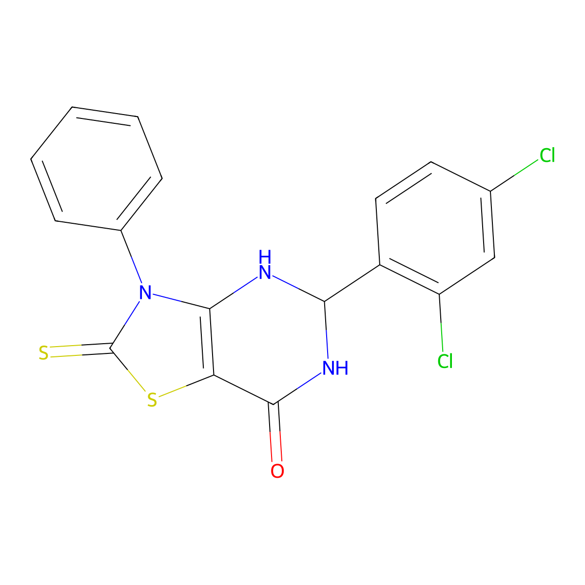 5-(2,4-dichlorophenyl)-3-phenyl-2-thioxo-2,3,5,6-tetrahydro[1,3]thiazolo[4,5-d]pyrimidin-7(4H)-one molecular structure, CAS 331649-67-3