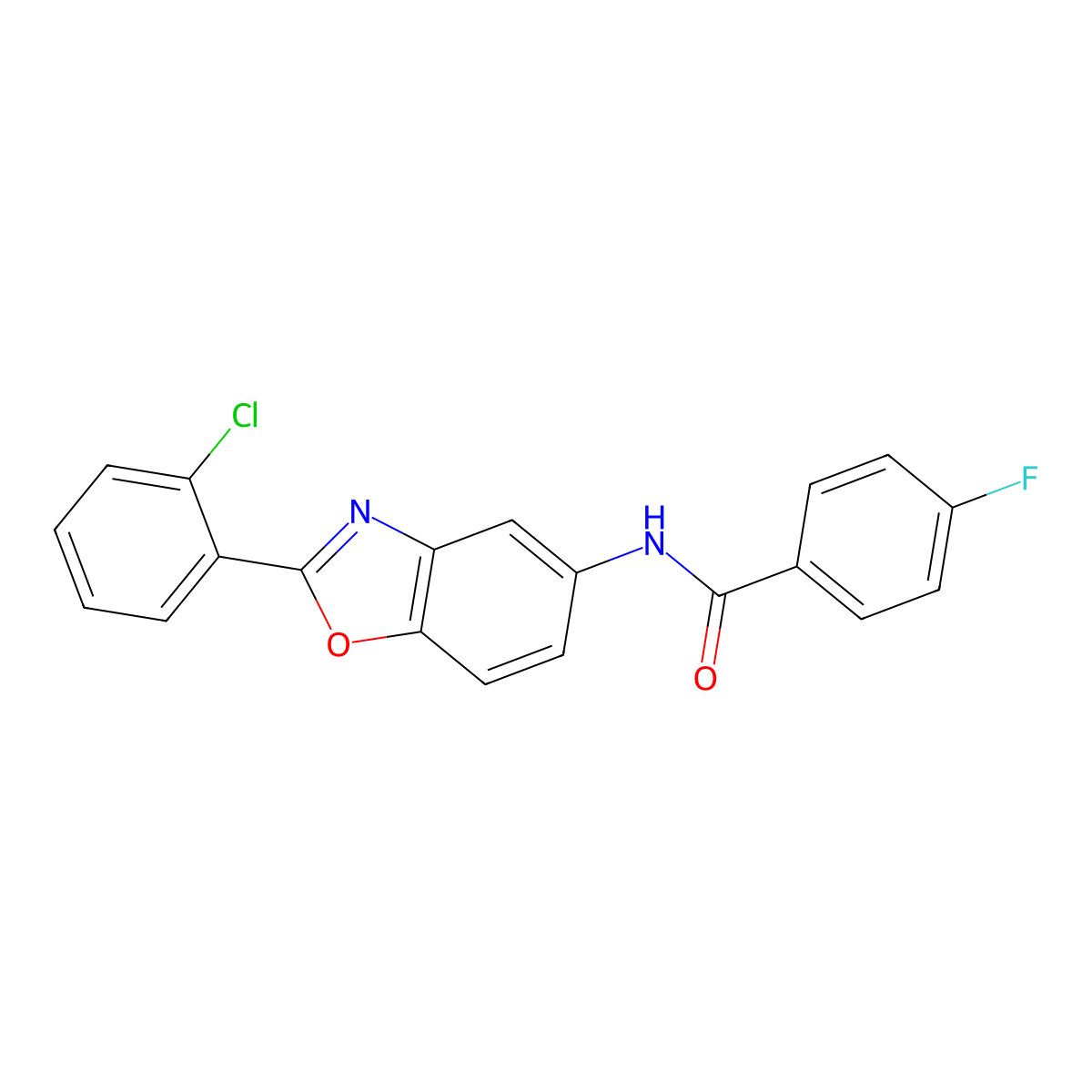 N-[2-(2-chlorophenyl)-1,3-benzoxazol-5-yl]-4-fluorobenzamide molecular structure, CAS 331650-60-3