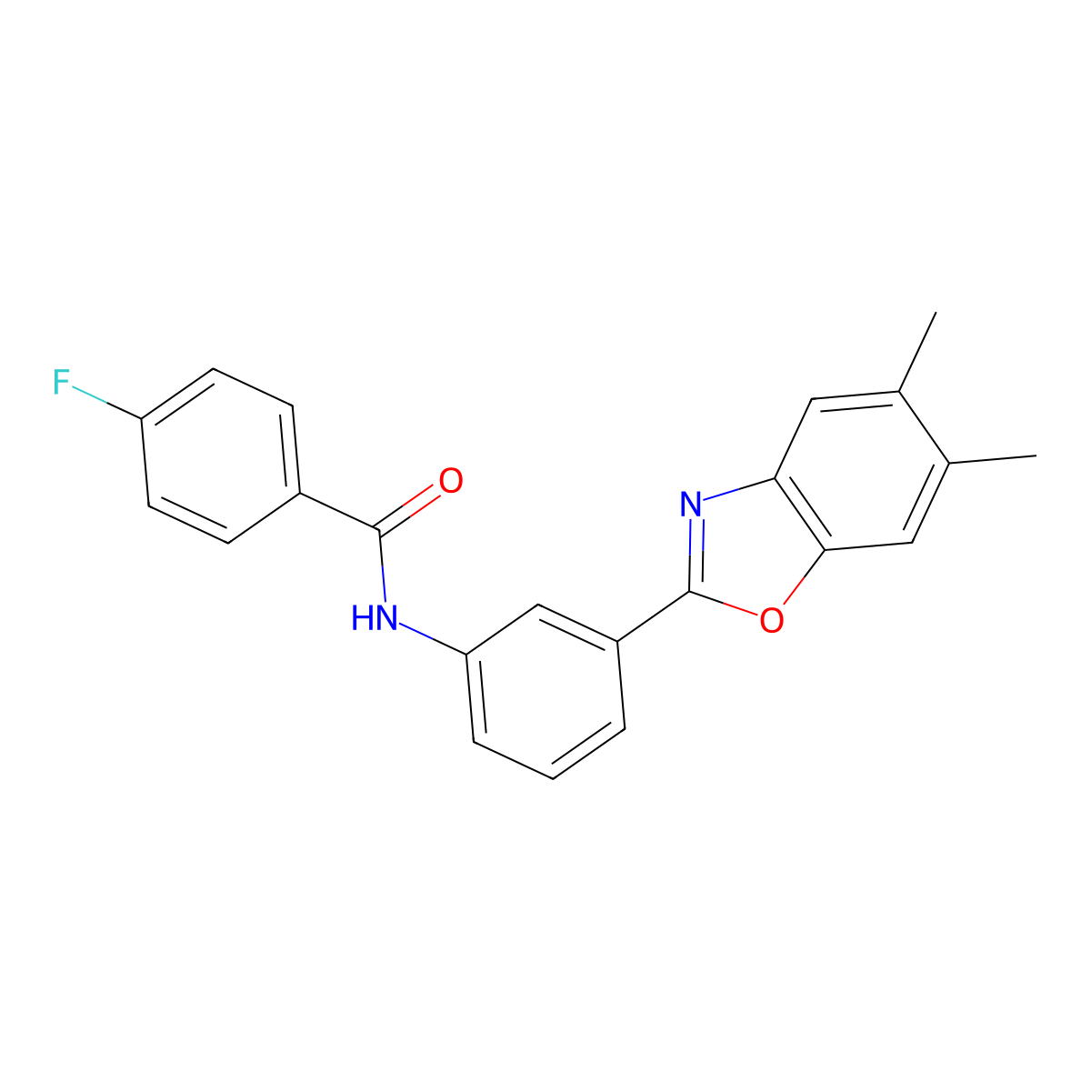 N-[3-(5,6-dimethyl-1,3-benzoxazol-2-yl)phenyl]-4-fluorobenzamide molecular structure, CAS 331650-84-1