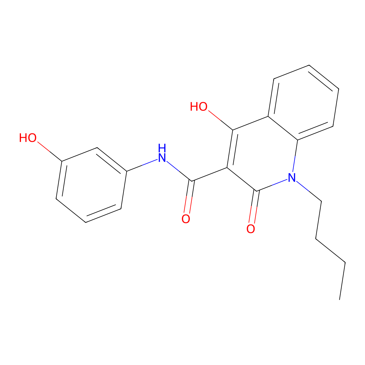 1-butyl-4-hydroxy-N-(3-hydroxyphenyl)-2-oxo-1,2-dihydroquinoline-3-carboxamide molecular structure, CAS 331653-21-5