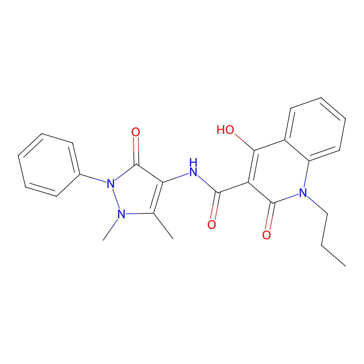 N-(1,5-dimethyl-3-oxo-2-phenyl-2,3-dihydro-1H-pyrazol-4-yl)-4-hydroxy-2-oxo-1-propyl-1,2-dihydroquinoline-3-carboxamide molecular structure, CAS 331653-30-6