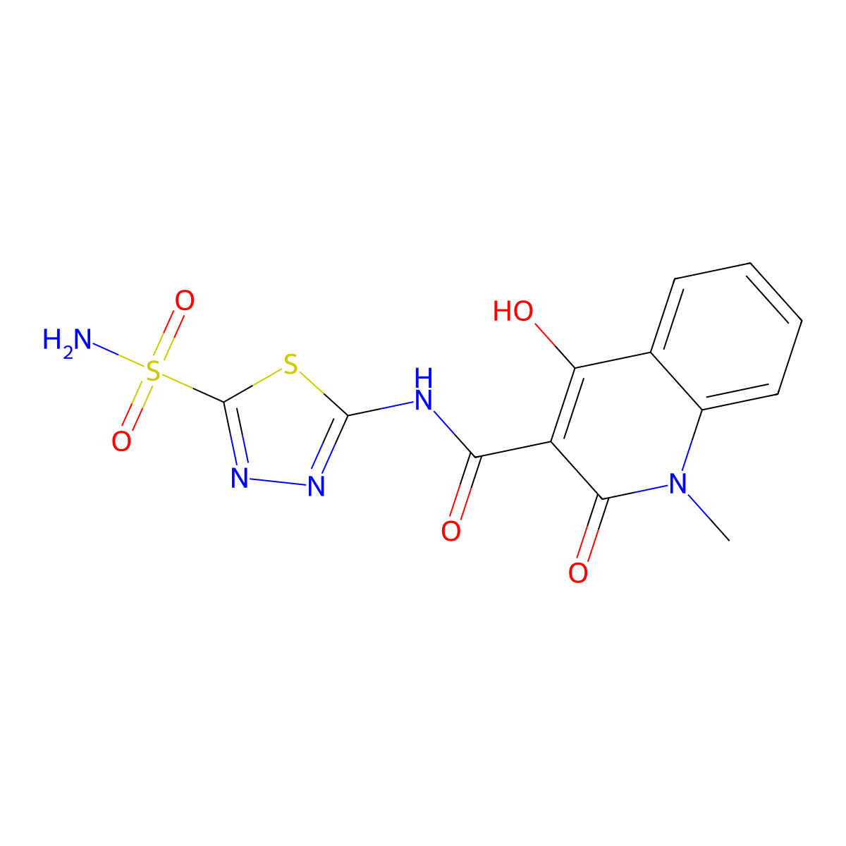 4-hydroxy-1-methyl-2-oxo-N-(5-sulfamoyl-1,3,4-thiadiazol-2-yl)-1,2-dihydroquinoline-3-carboxamide molecular structure, CAS 331653-40-8