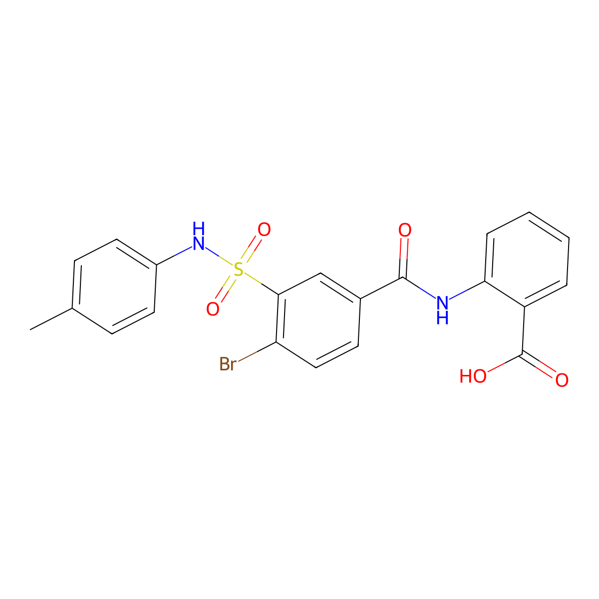 2-[[4-Bromo-3-[(4-methylphenyl)sulfamoyl]benzoyl]amino]benzoic acid molecular structure, CAS 331653-67-9