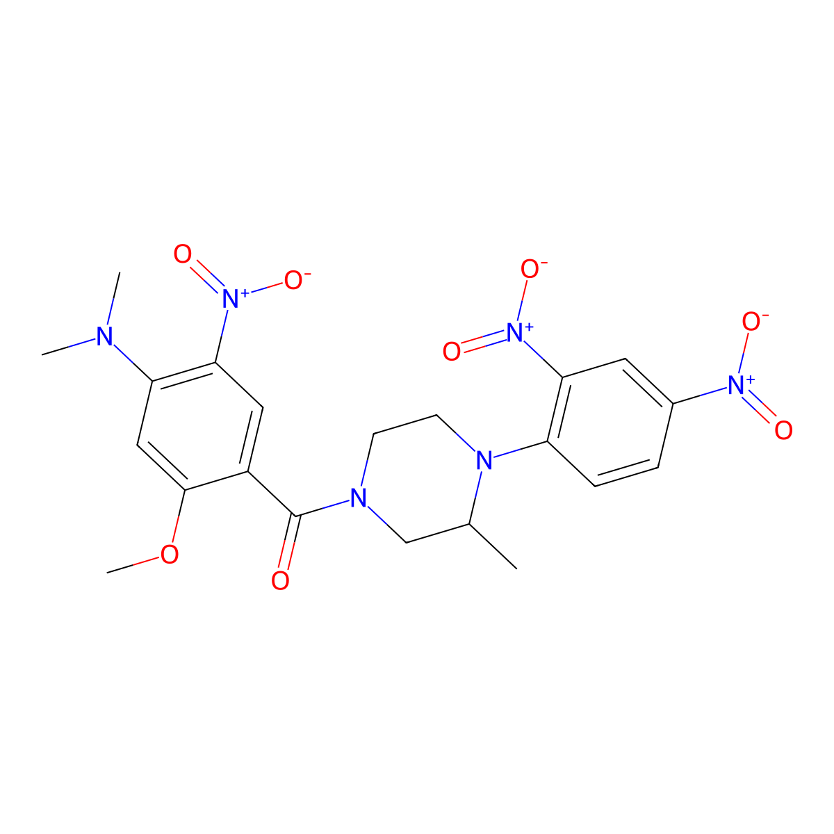 1-{2,4-Bisnitrophenyl}-4-{4-(dimethylamino)-5-nitro-2-methoxybenzoyl}-2-methylpiperazine molecular structure, CAS 331656-59-8