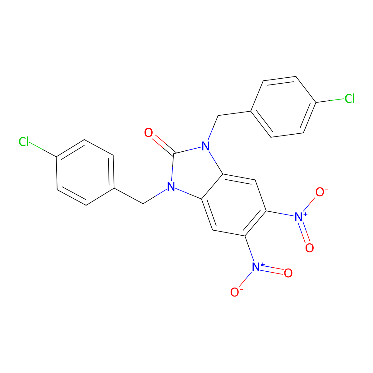 1,3-Bis[(4-chlorophenyl)methyl]-5,6-dinitrobenzimidazol-2-one molecular structure, CAS 331660-17-4