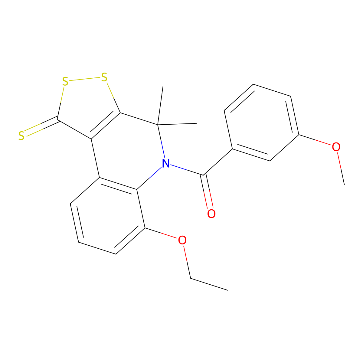 (6-ethoxy-4,4-dimethyl-1-thioxo-1,4-dihydro-5H-[1,2]dithiolo[3,4-c]quinolin-5-yl)(3-methoxyphenyl)methanone molecular structure, CAS 331661-04-2
