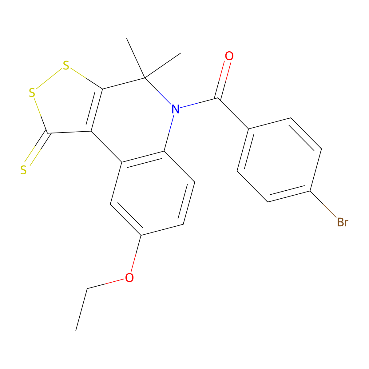 (4-Bromophenyl)-(8-ethoxy-4,4-dimethyl-1-sulfanylidenedithiolo[3,4-c]quinolin-5-yl)methanone molecular structure, CAS 331661-12-2
