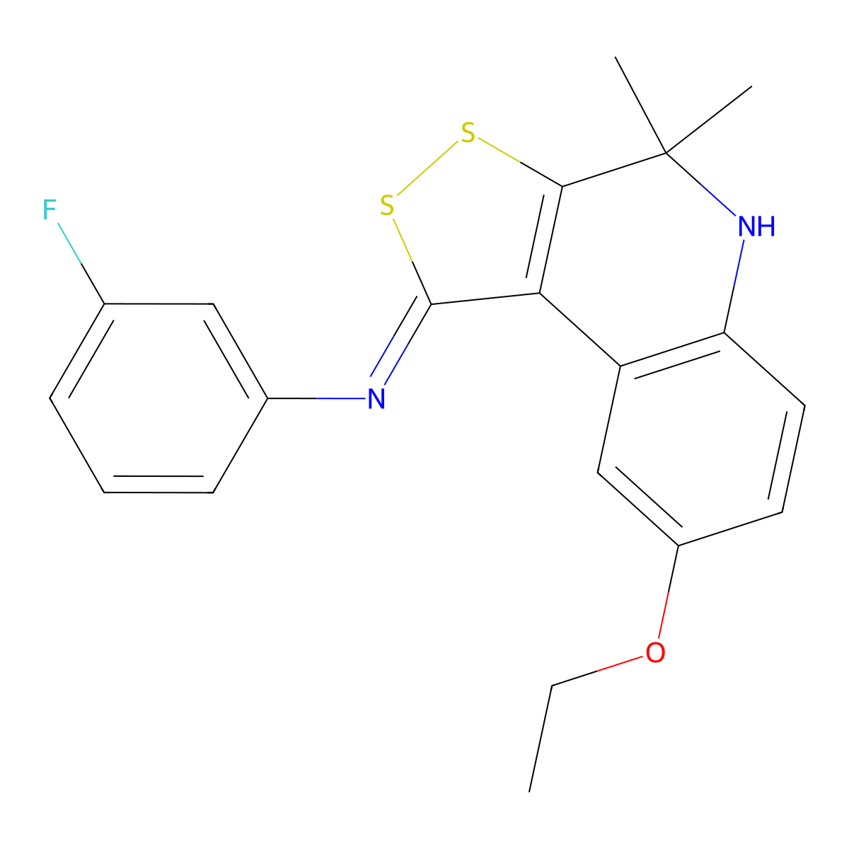 8-ethoxy-N-(3-fluorophenyl)-4,4-dimethyl-5H-dithiolo[3,4-c]quinolin-1-imine molecular structure, CAS 331661-20-2