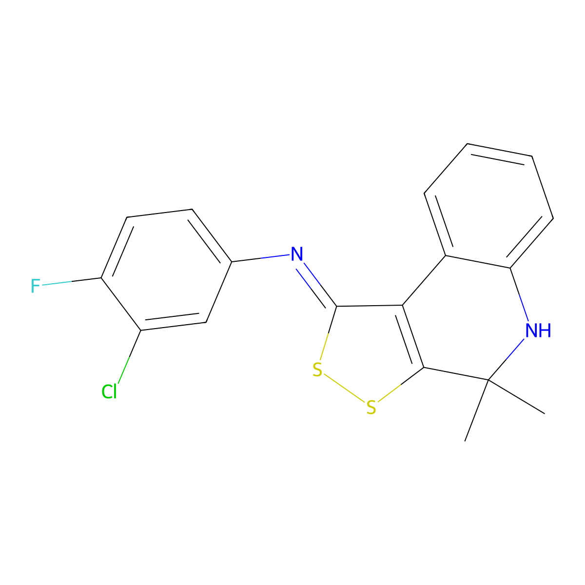 N-(3-chloro-4-fluorophenyl)-4,4-dimethyl-5H-dithiolo[3,4-c]quinolin-1-imine molecular structure, CAS 331661-33-7