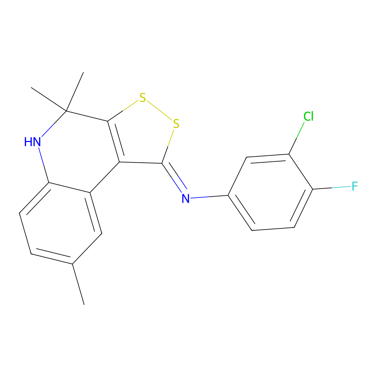 N-(3-chloro-4-fluorophenyl)-4,4,8-trimethyl-5H-dithiolo[3,4-c]quinolin-1-imine molecular structure, CAS 331661-34-8