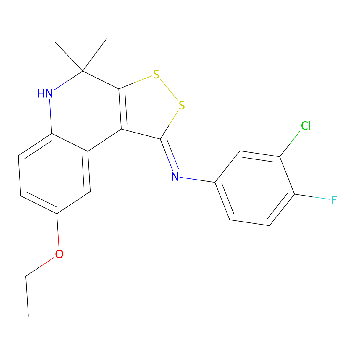 N-(3-chloro-4-fluorophenyl)-8-ethoxy-4,4-dimethyl-5H-dithiolo[3,4-c]quinolin-1-imine molecular structure, CAS 331661-35-9